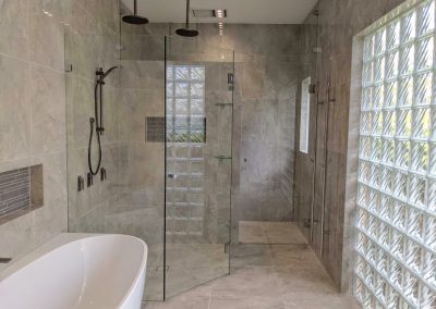 Diamond shape shower in a spacious modern bathroom design