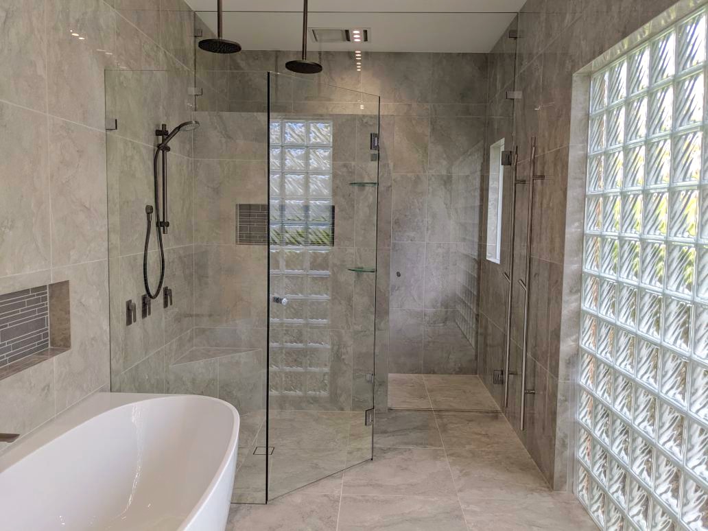 Diamond shape shower in a spacious modern bathroom design